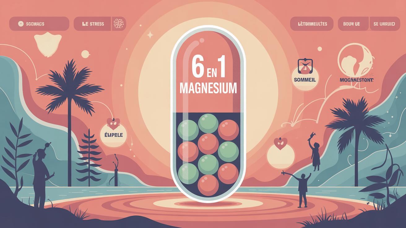 Illustration vectorielle 6 en 1 magnesium gélule multi-sources