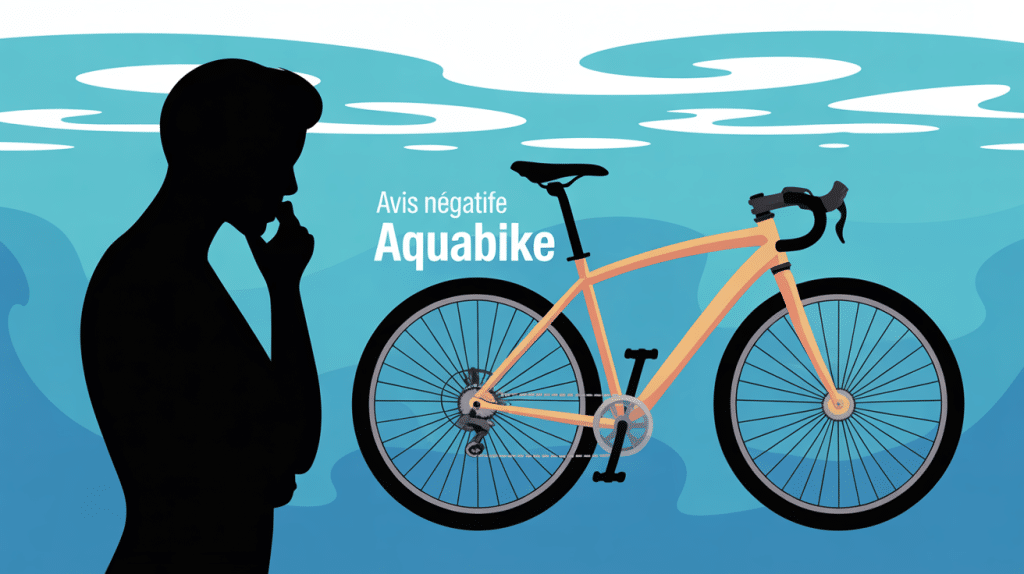 aquabike avis négatif, silhouette hésitante devant vélo en piscine