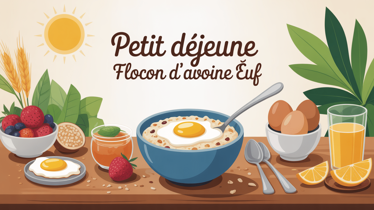 petit dejeuner flocon d'avoine oeuf bol porridge œuf fruits