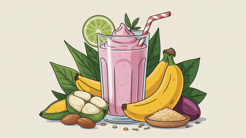 smoothie protéiné banane présenté avec ingrédients sains