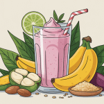 smoothie protéiné banane présenté avec ingrédients sains