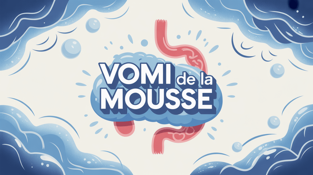 Illustration centrale vomi de la mousse sur fond bleu