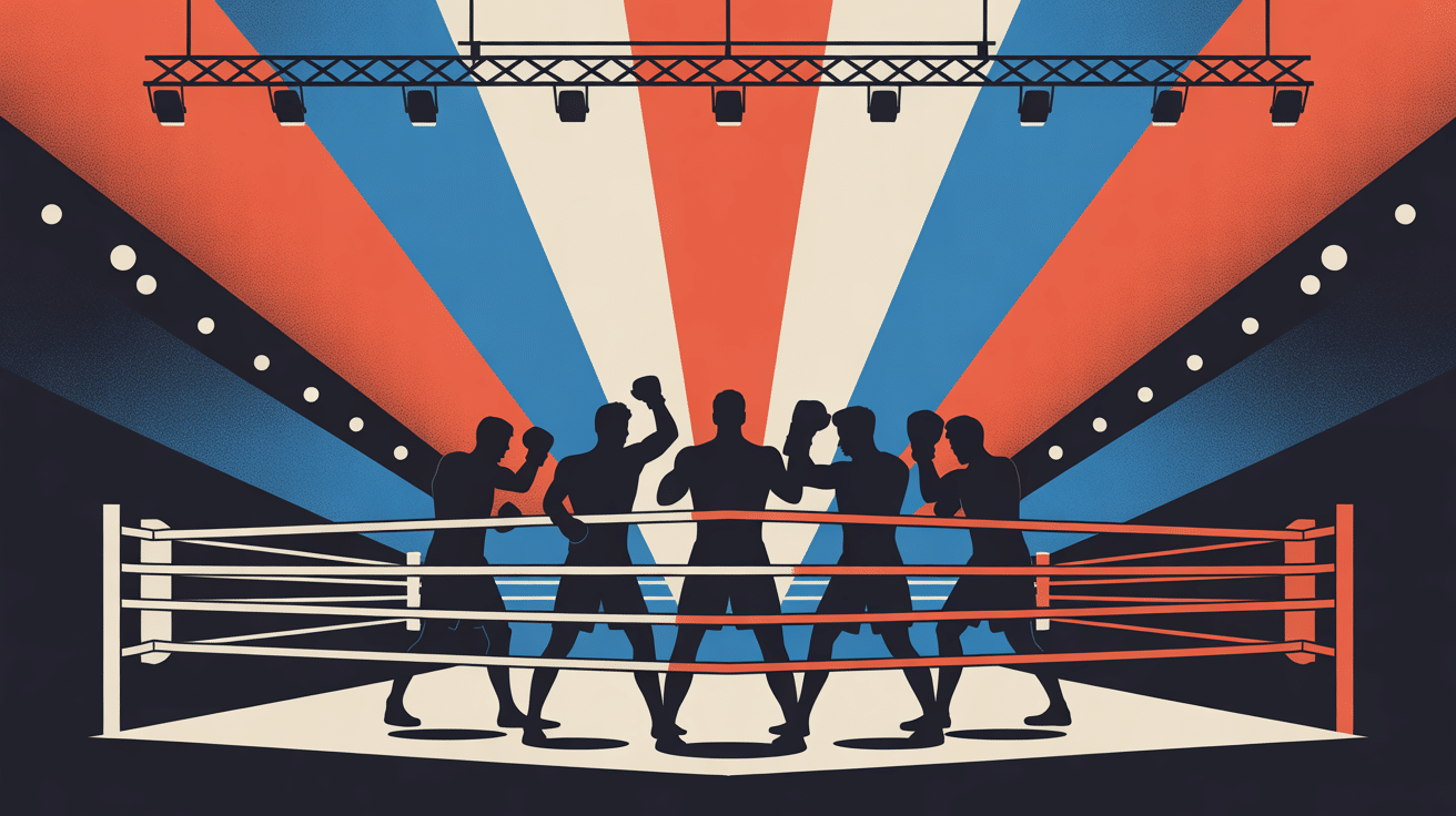 boxeur français connu sur ring stylisé, ambiance dynamique