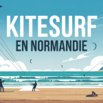 kitesurf en normandie illustration vectorielle avec plages et silhouettes