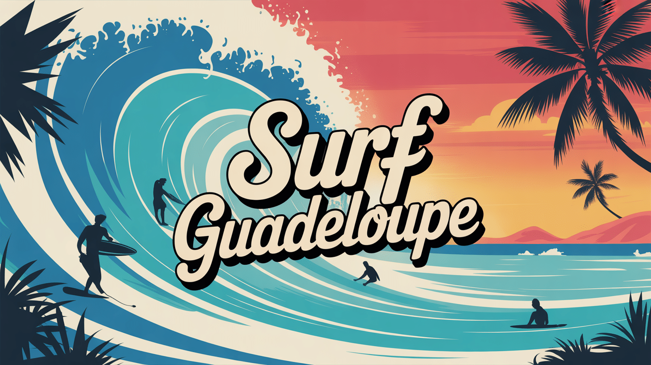 Illustration surf Guadeloupe ambiance tropicale