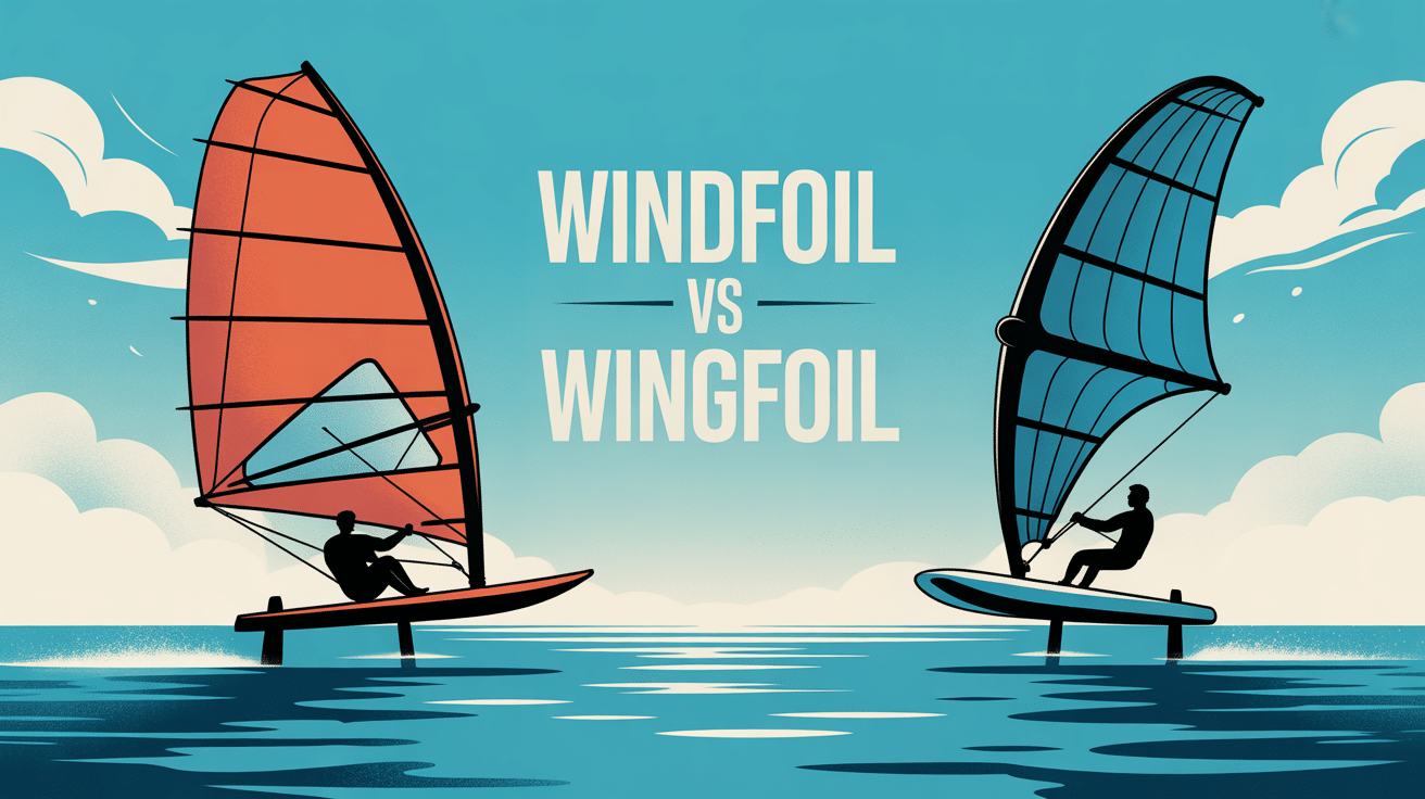 Comparaison visuelle windfoil ou wingfoil silhouettes sur l’eau