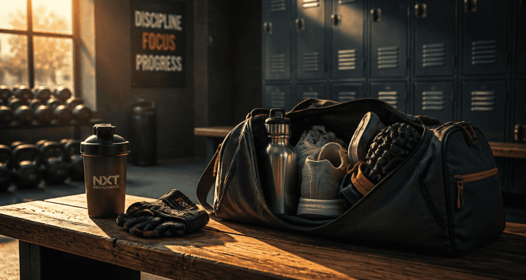 Accessoire pour sport dans sac de vestiaire