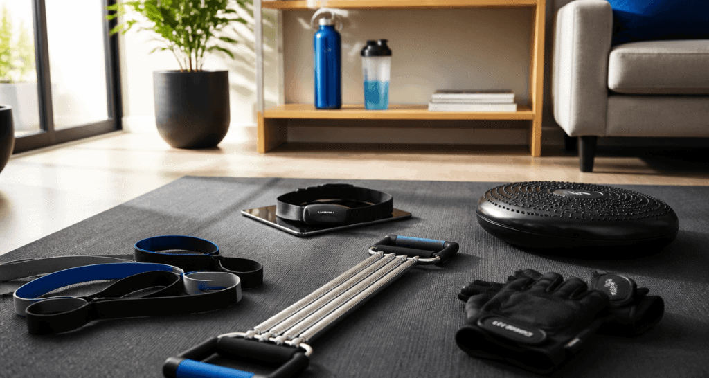 accessoires de sport dans un salon moderne