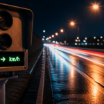 Radar affichant m/s en km/h sur route nocturne