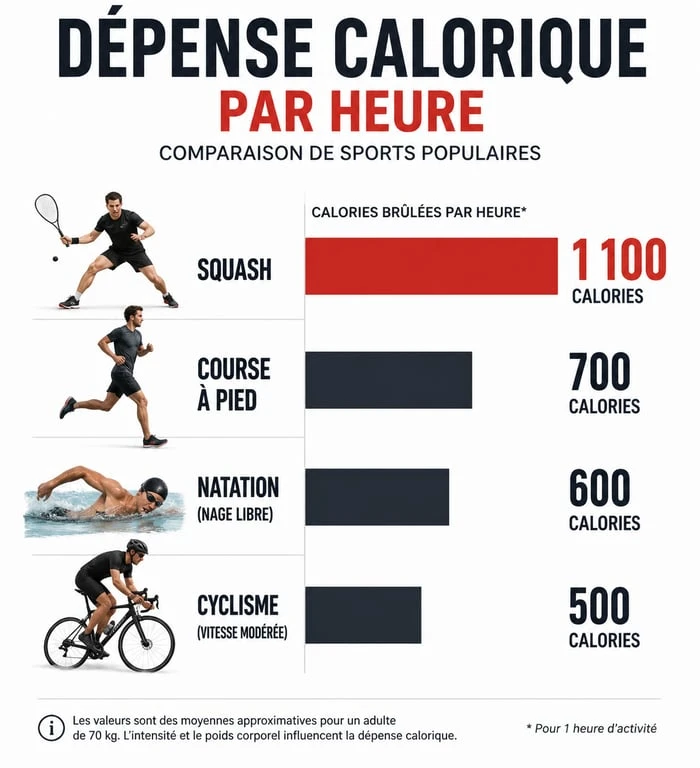 Infographie comparative des sports qui brûlent le plus de calories par heure