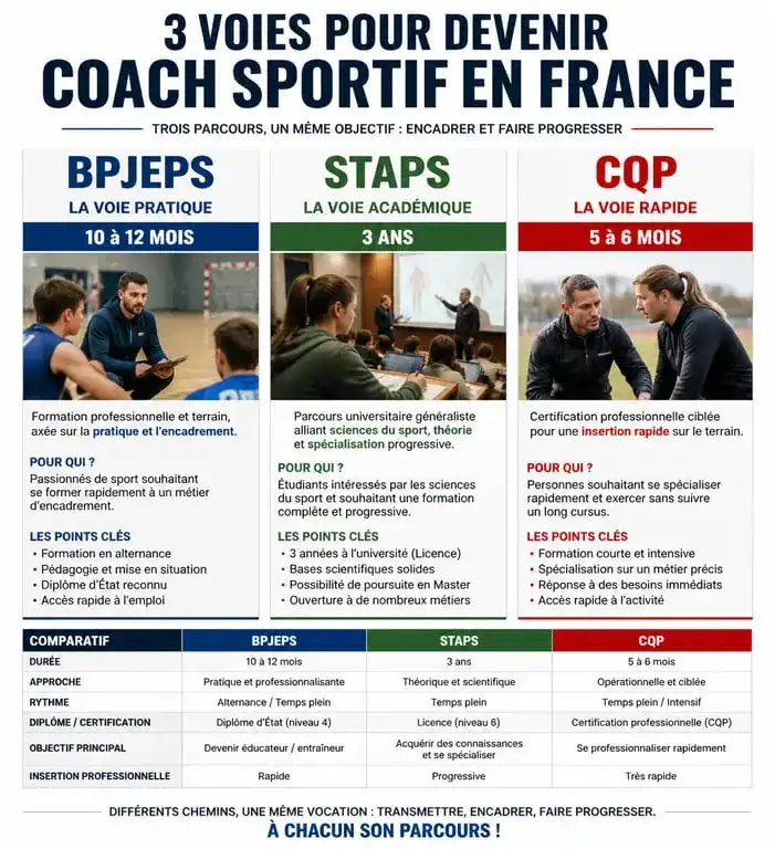 Comparatif des formations pour devenir coach sportif : BPJEPS, STAPS et CQP
