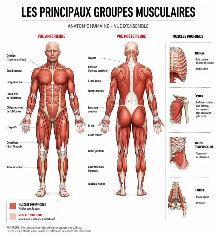 Schéma anatomique des muscles du corps pour le sport