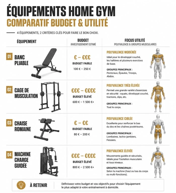 Comparatif des équipements pour musculation à domicile : budget et utilité