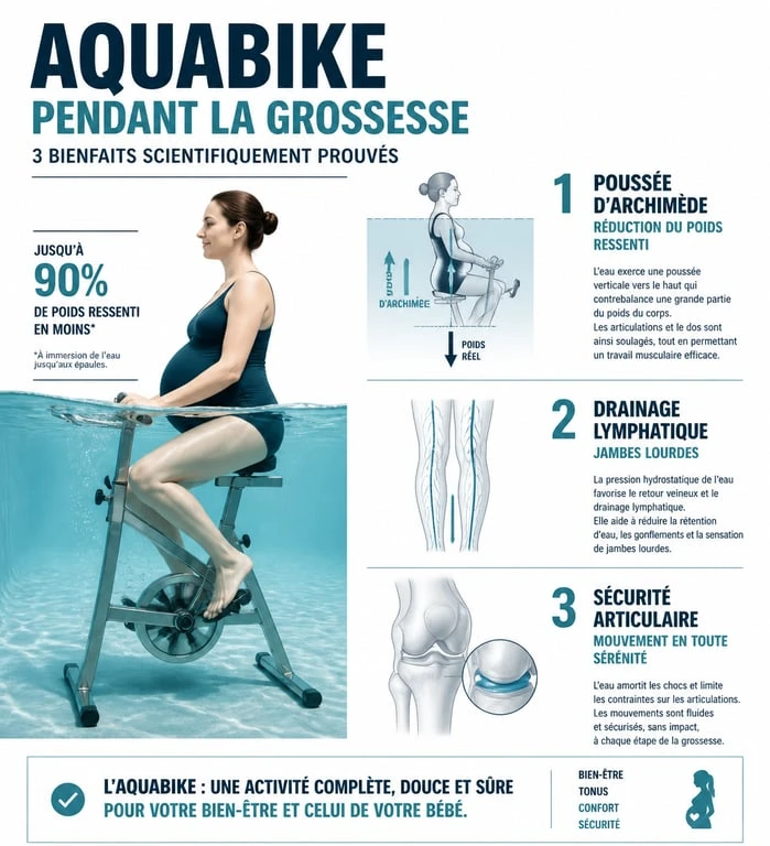 Infographie sur les bienfaits de l'aquabike pour les femmes enceintes