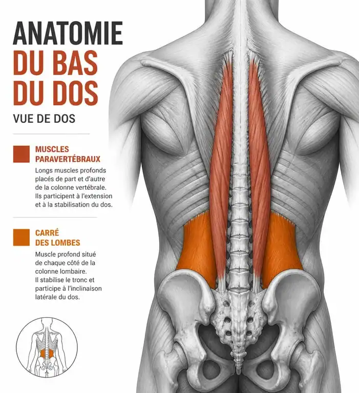 Schéma anatomique des muscles du bas du dos pour un massage du bas du dos efficace et sécurisé