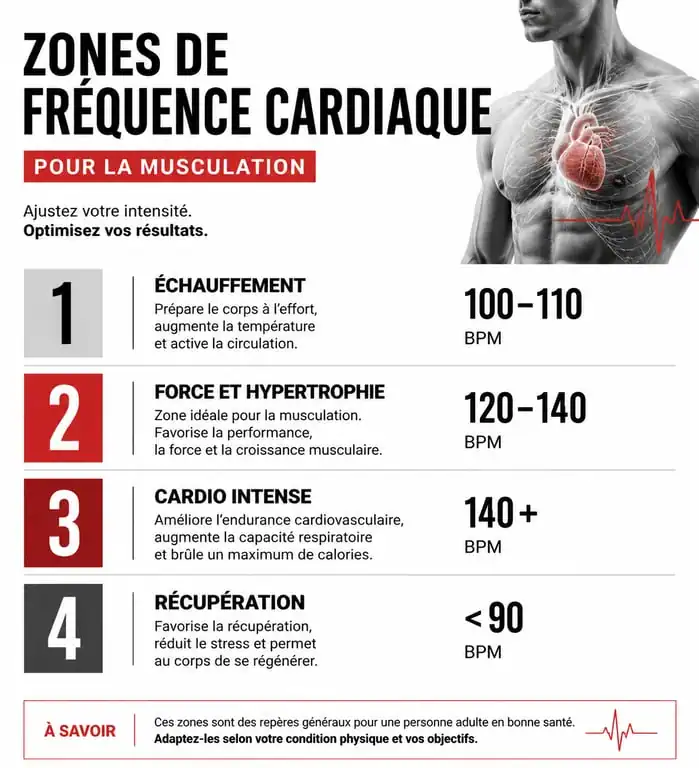 Infographie des zones de BPM pour la musique de musculation et l'entraînement sportif