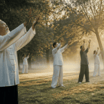 Les 8 postures du Qi Gong pratiquées en groupe au parc