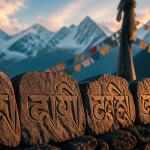 Mur Mani om mani pad Himalaya crépuscule
