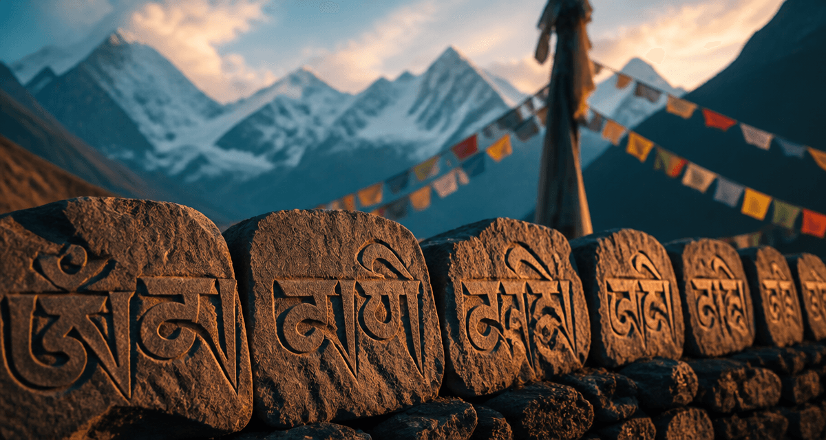Mur Mani om mani pad Himalaya crépuscule