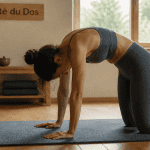 Posture du chat en yoga sur tapis
