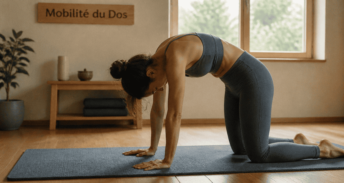 Posture du chat en yoga sur tapis