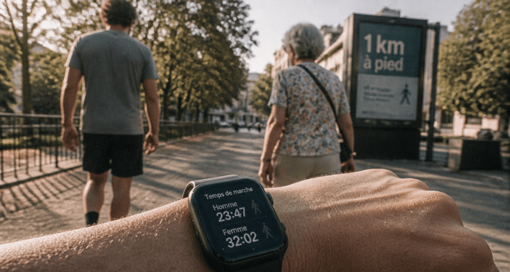 Temps de marche pour 1 km sur sentier urbain