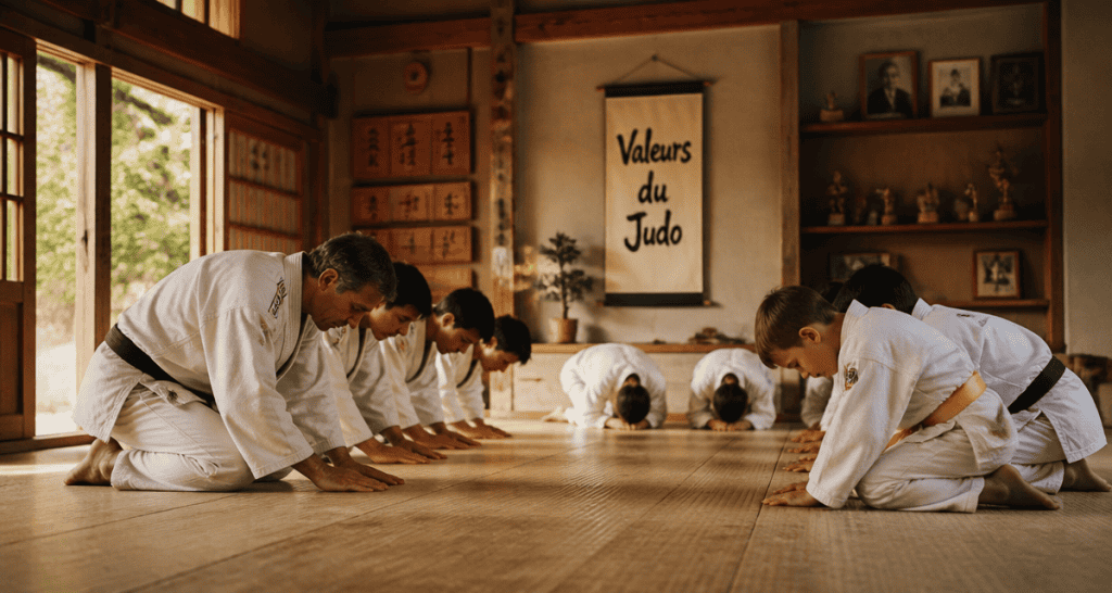 valeur judo judokas saluent dojo