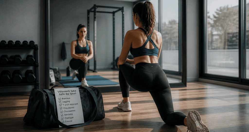 vetement pour salle de sport femme devant miroir
