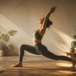 Femme pratiquant le vinyasa dans un studio lumineux