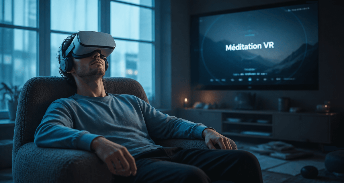 vr meditation personne détendue casque salon
