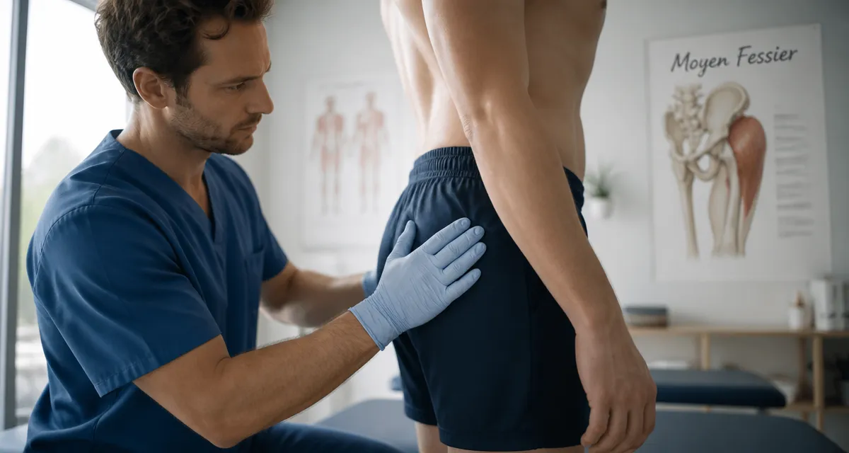 anatomie du moyen fessier examinée par un kinésithérapeute