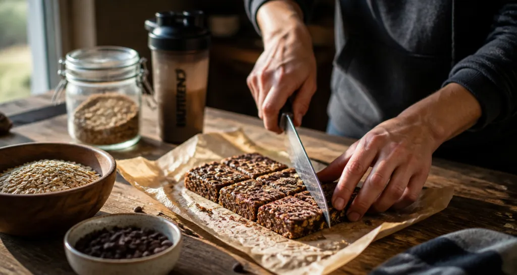 Barres de cereales proteinees maison sur table