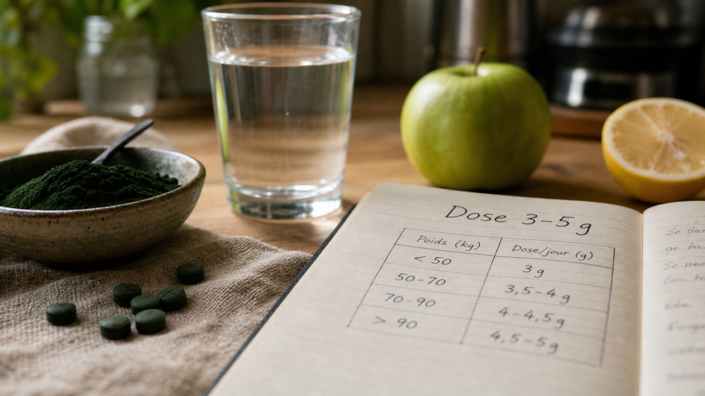 Combien de spiruline par jour pour maigrir ? Dose 3-5 g, spiruline en poudre et comprimés 500 mg