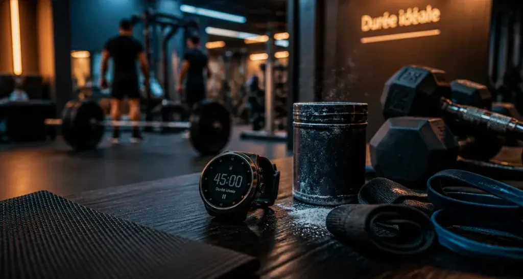 Durée séance musculation : chronomètre 45 min en salle de sport