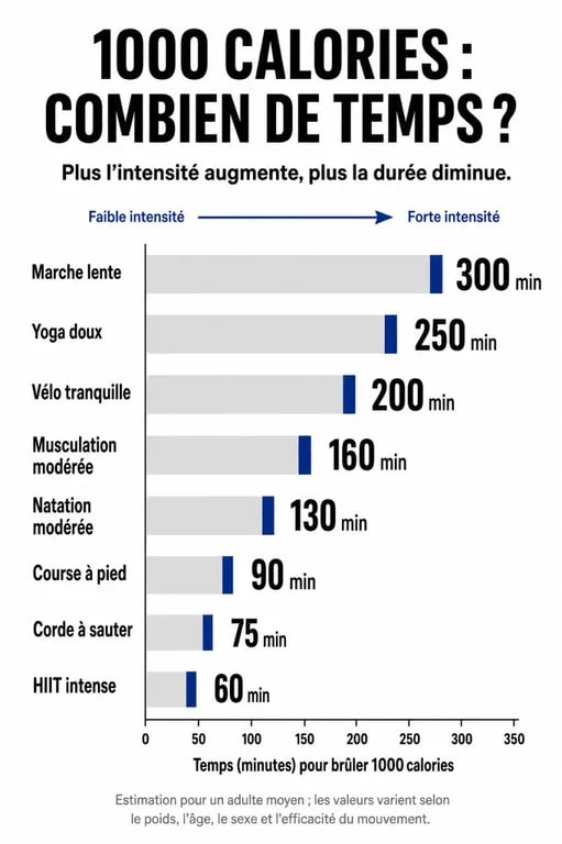 Infographie sur les activités physiques pour brûler 1000 calories par jour