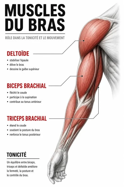 Infographie anatomique pour la musculation des bras femme