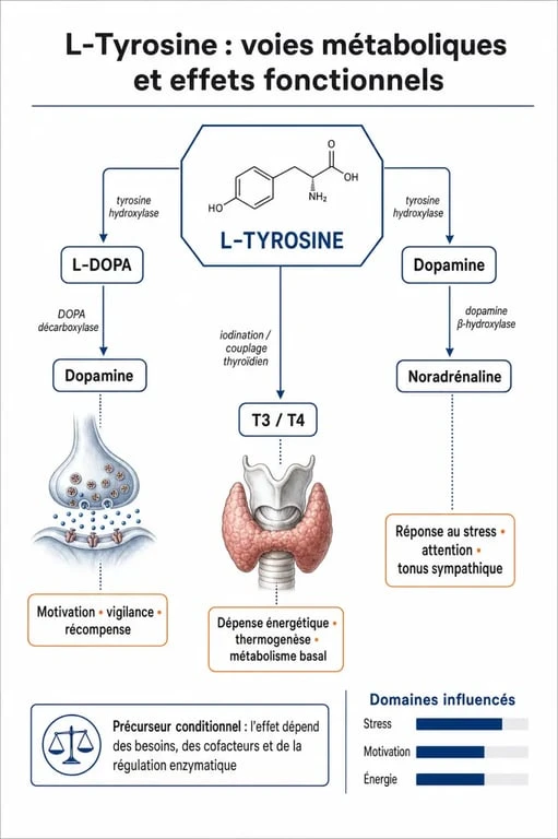 Schéma des mécanismes d'action de la L-Tyrosine sur le métabolisme et la perte de poids