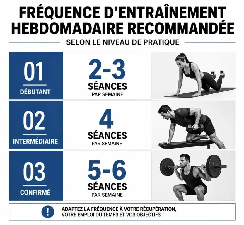 Infographie sur la fréquence d'entraînement en musculation selon le niveau