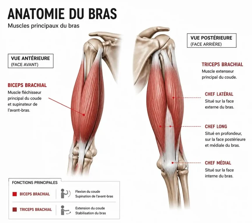 Schéma anatomique des muscles du bras pour avoir des gros bras en 1 mois