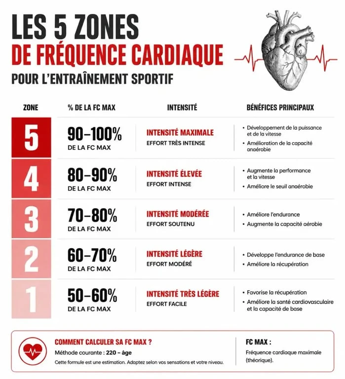 Infographie des zones de fréquence cardiaque pour l'entraînement sportif féminin