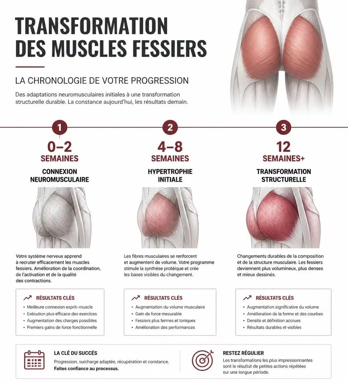Chronologie de la transformation des muscles fessiers : combien de temps pour voir des résultats