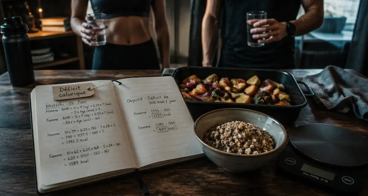 Être en deficit calorique : calcul calories sur carnet, légumes et quinoa