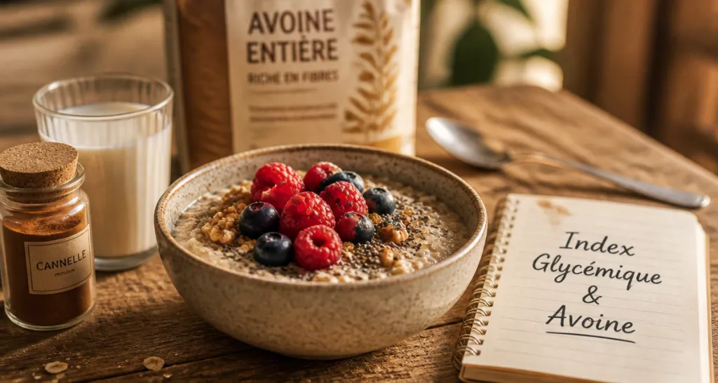 Index glycemique flocon avoine bol avec fruits et graines