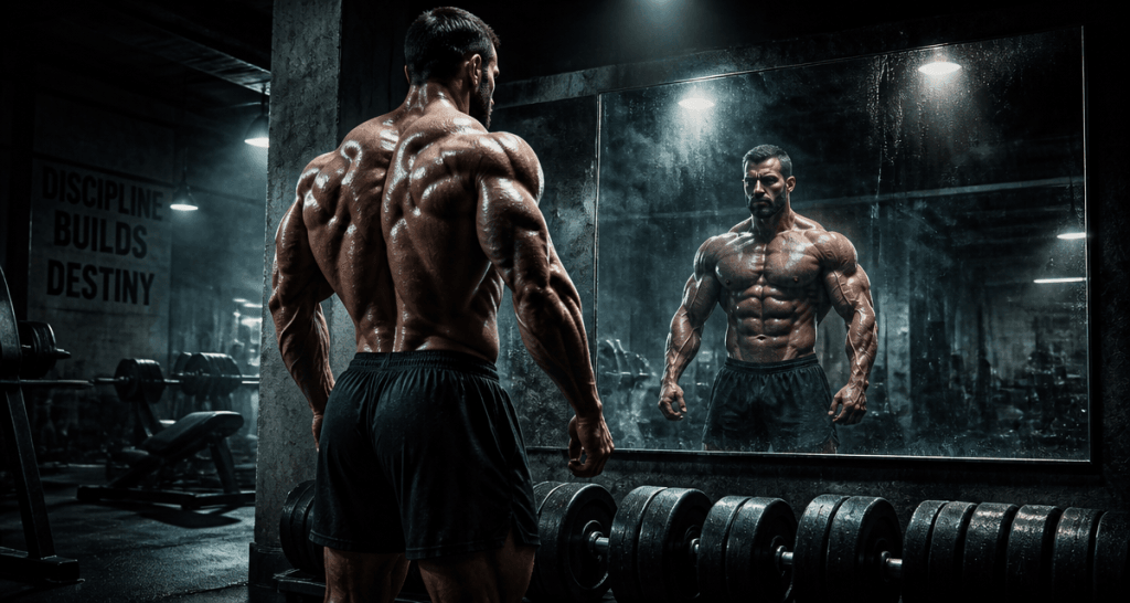 l homme le plus muscle au monde devant miroir