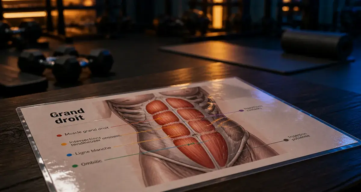 Muscle le grand droit : schéma anatomique et intersections tendineuses