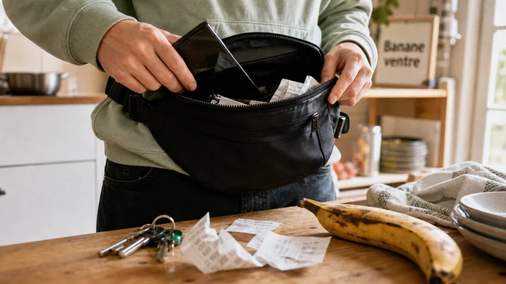 Banane ventre : sac pratique avec banane mûre devant le ventre