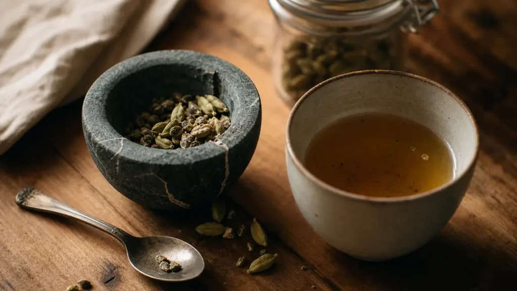 Infusion de cardamome bienfait digestive en tasse