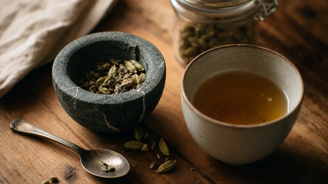 Infusion de cardamome bienfait digestive en tasse