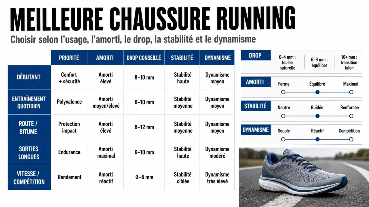 Comparatif de la meilleure chaussure running selon l’usage, l’amorti et le drop