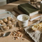 Idées de collations saines : bol d’avoine banane-coco, yaourt grec et amandes